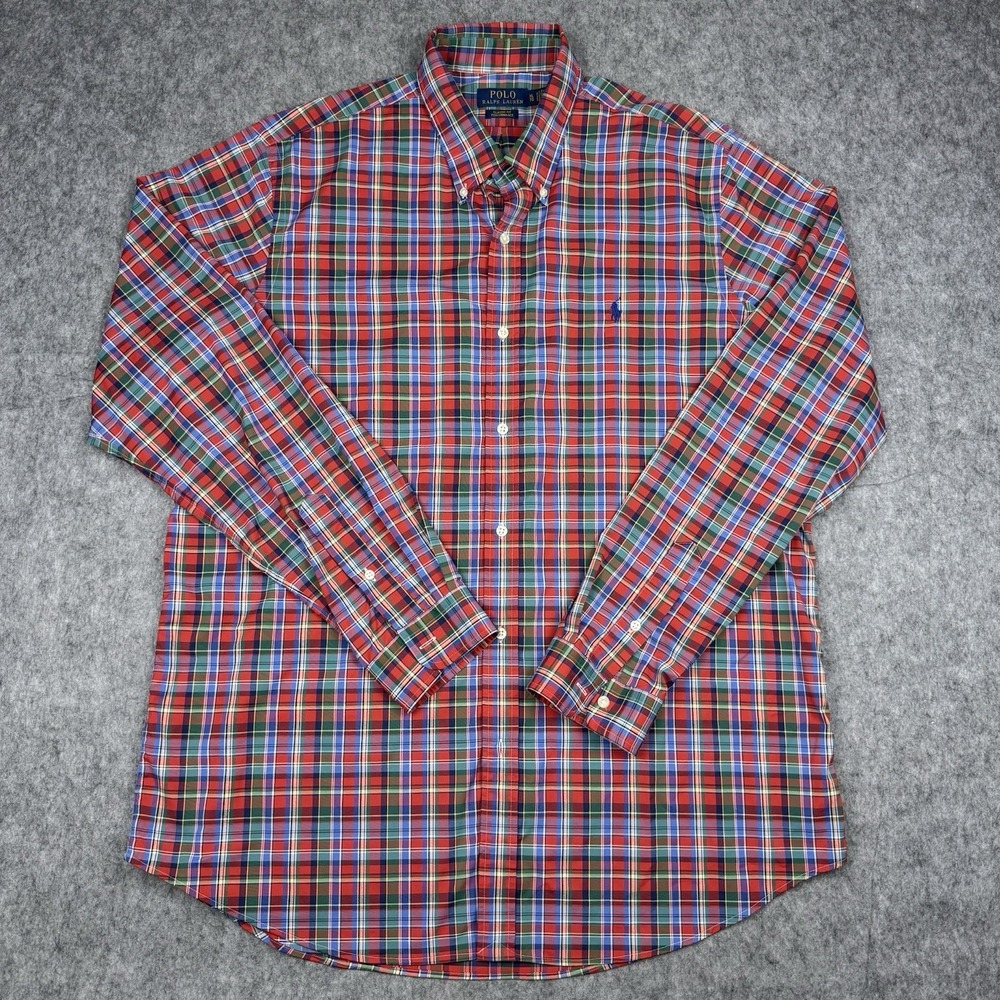 Polo Ralph Lauren Classic Fit Performance Button Down Shirt Men XL Red Plaid EUC